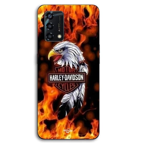 Coque för Oppo A95 Harley Davidson örn eld Maniacase Svart