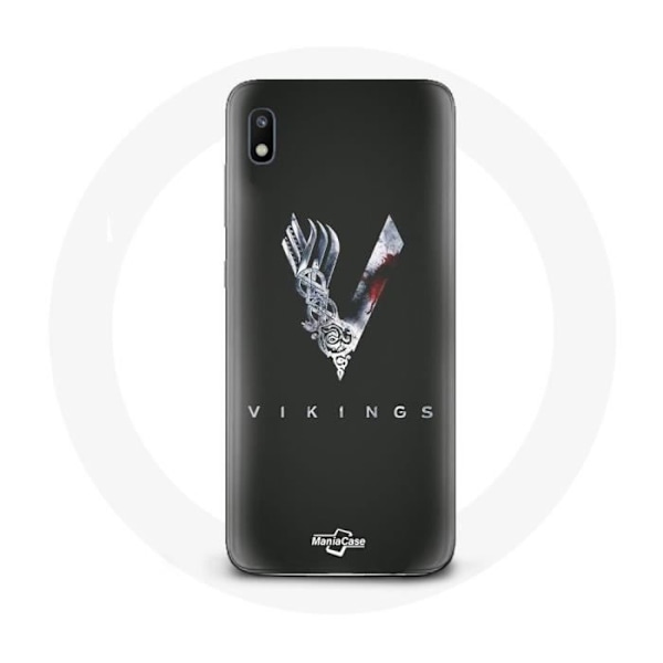 Coque för Samsung Galaxy A10 Vikings Series Säsong 6 logga V Svärd Grå Bakgrund Svart