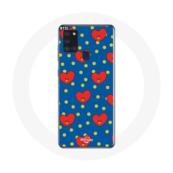 Coque för Samsung Galaxy A21S BTS Bangtan Boys BT21 TATA med V Blå Bakgrund