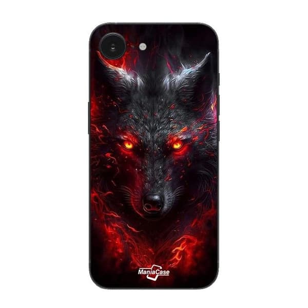 Coque Maniacase för iPhone 16E Svart groda eld röd Svart