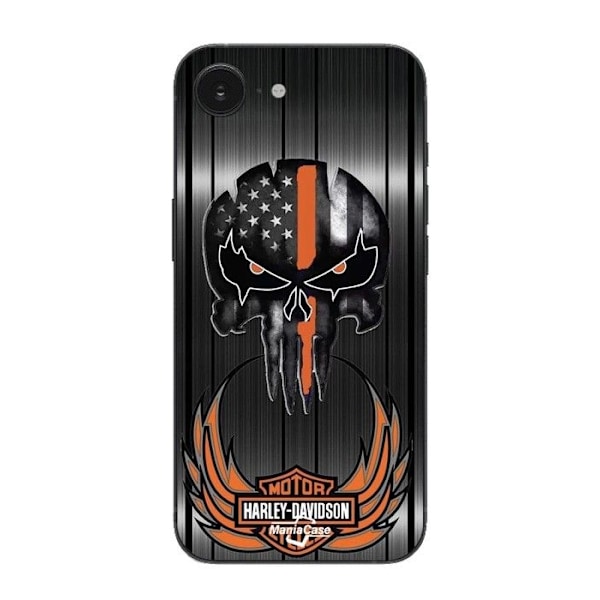 Coque Maniacase För Iphone 16E Harley Davidson dödskalle grå bakgrund Svart
