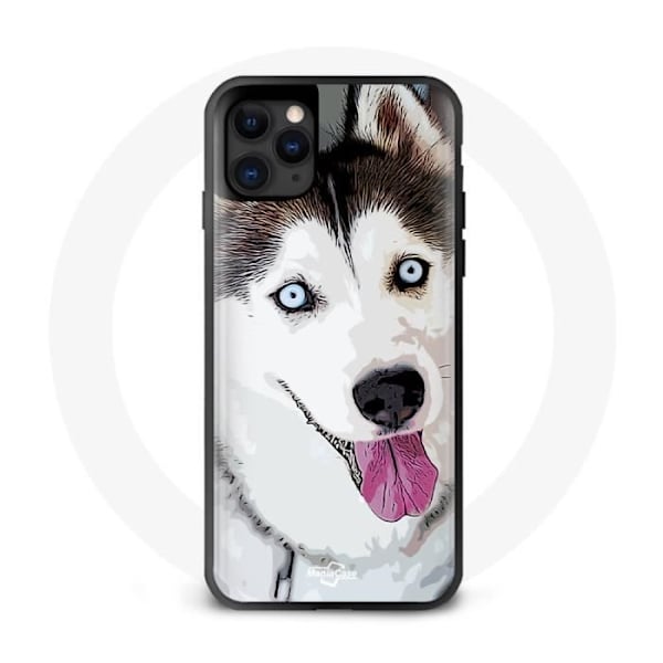 iPhone 12 Pro Max Cover Husky Sort Hvid Blå Øjne