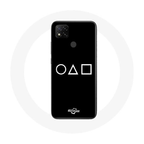 Coque Xiaomi Redmi 9C Squid Game logotyp symboler cirkel fyrkant triangel Svart bakgrund