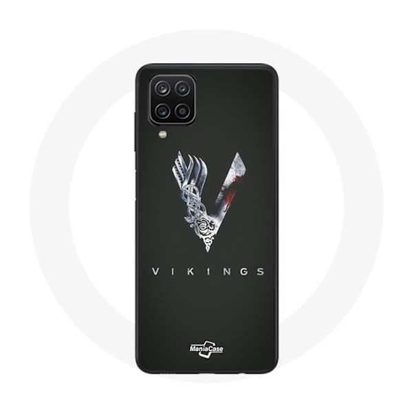 Coque för Samsung Galaxy A12 Vikings Serie Säsong 6 logotyp V Svärd Grå Bakgrund Svart