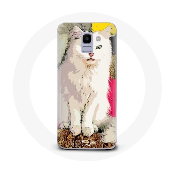 Skydd för Samsung Galaxy J6 2018 Turkisk Van Katt Vit med blåa och gula ögon