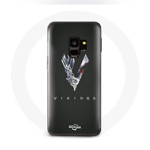 Coque för Samsung Galaxy S9 Plus Vikings Serie Säsong 6 logo V Svärd Grått Svart Bakgrund