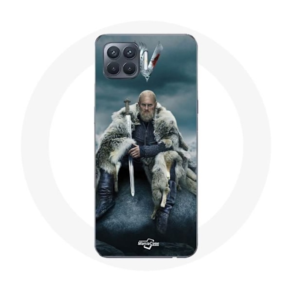 Coque för Oppo A93 Vikings Serie Säsong 6 Ragnar Lothbrok logo V Svärd Grå Bakgrund Dimma