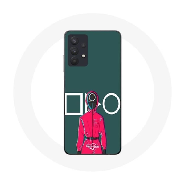 Coque för Samsung Galaxy A32 5G Squid Game Röd Soldat med Mask Cirkel Grön Bakgrund