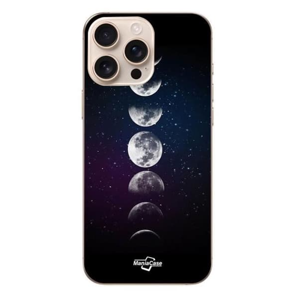 Coque - Maniacase - Iphone 16 Pro Max - Sort - Blød - Månefase Nat Stjerne