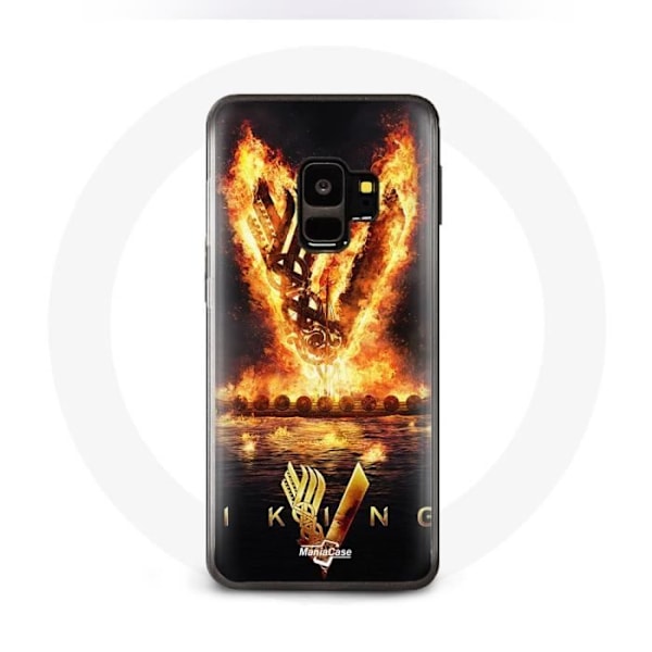 Coque för Samsung Galaxy S9 Plus Vikings Serie Säsong 6 logo V Eldsvärd Svart Bakgrund
