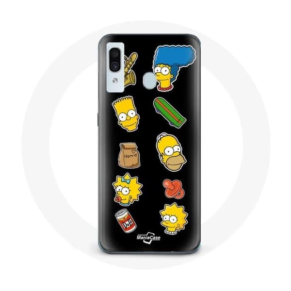 Kuori Samsung Galaxy A20e Simpson-tarroilla mustalla taustalla