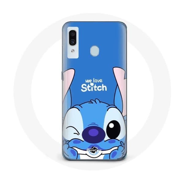 "Coque - Samsung - Galaxy A20 - Söt Stitch - Mjuk - Barnskydd" Blå