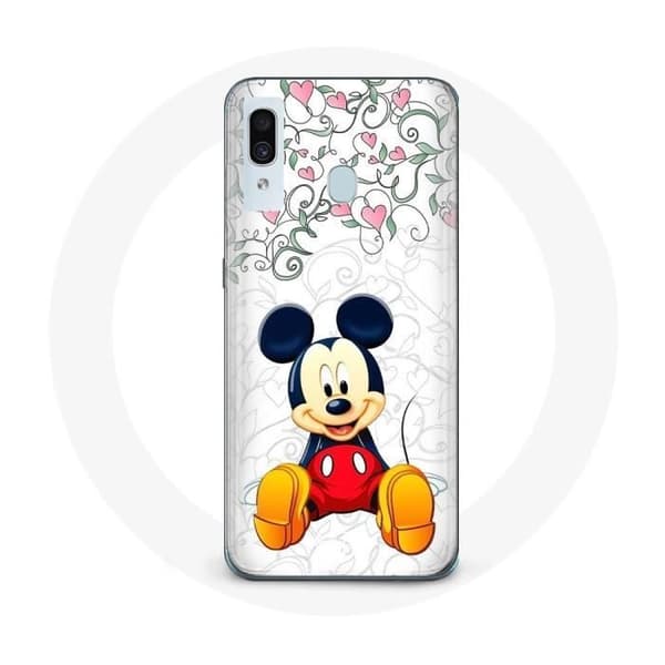 Coque för Samsung Galaxy A20 Mickey Mouse Blommor Hjärtan
