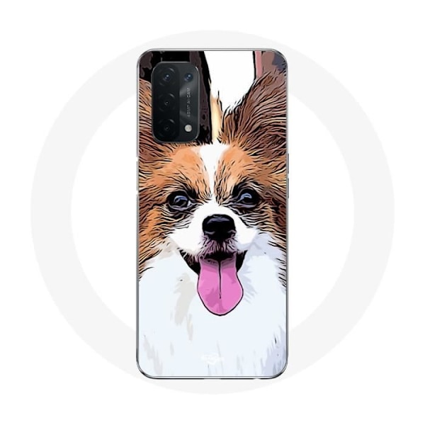Skyddsfodral för Oppo A74 Kontinental dvärghund som är en Papillon Valp Vit och brun