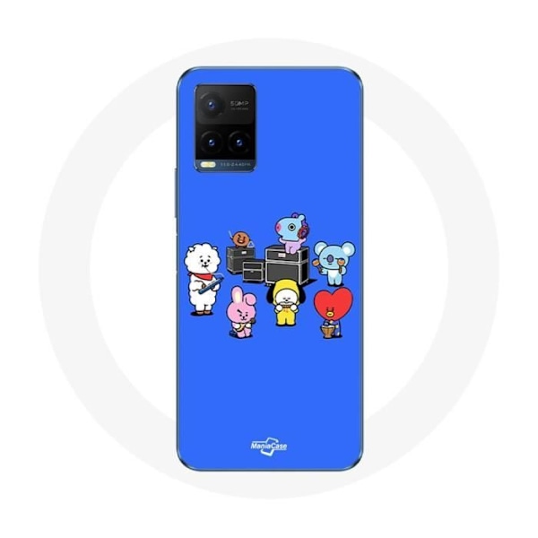 Coque för Vivo Y21s 2021 / Y21 2021 BTS BT21 Tata Chimmy Cooky Rj Koya Shooky Och Mang Spelar Musik Blå Bakgrund