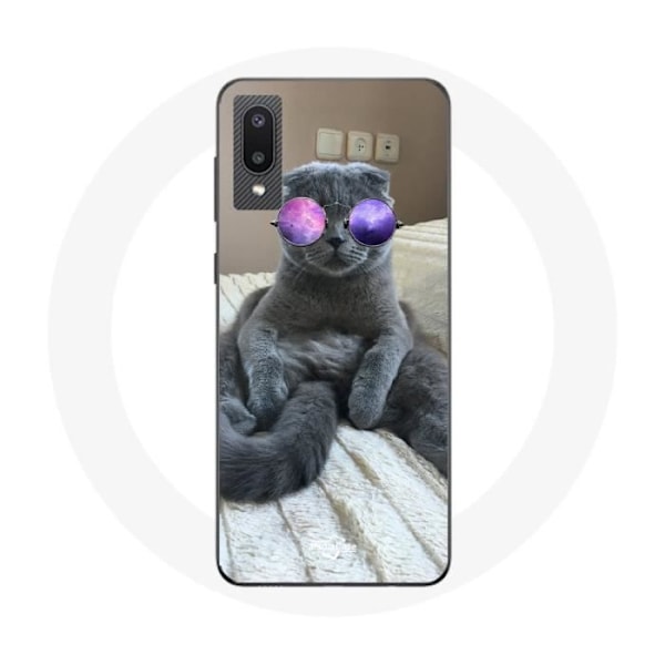 Skyddsfodral för Samsung Galaxy A02 Katt med Lila Glasögon