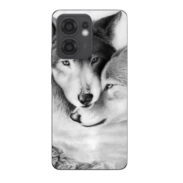 Coque Maniacase för Oppo Reno 13F Vargen och varginnan Svart och vit djur Svart