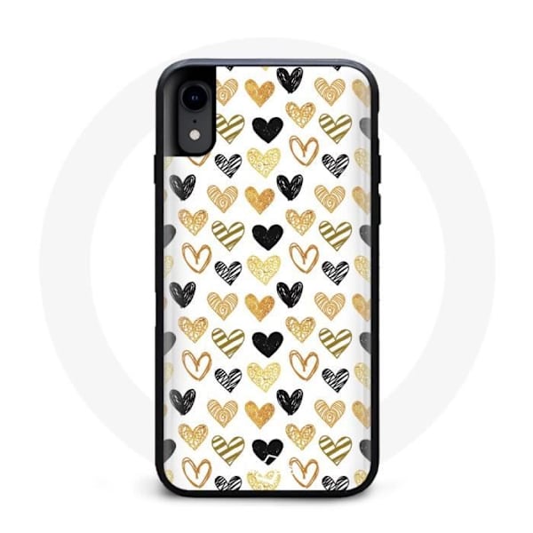 iPhone X Cover Sort Guld Hjerter