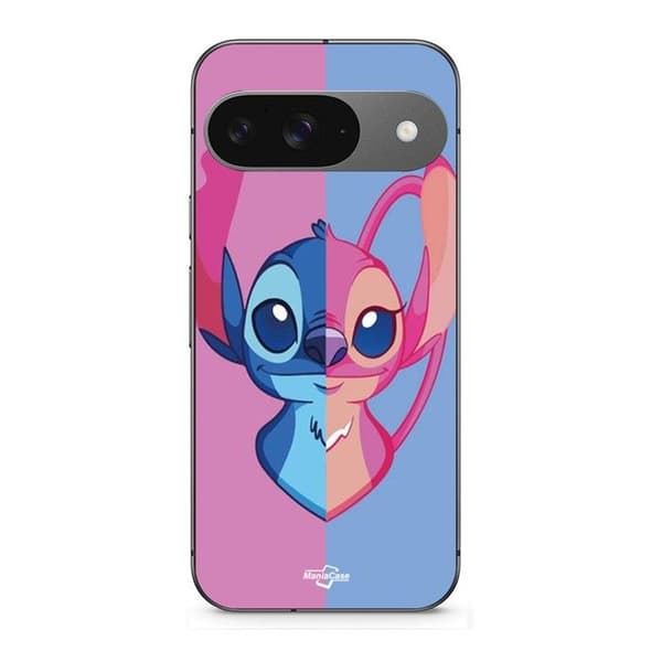 Cover til Google Pixel 9 STITCH OG ANGEL BLÅ OG ROSA svart