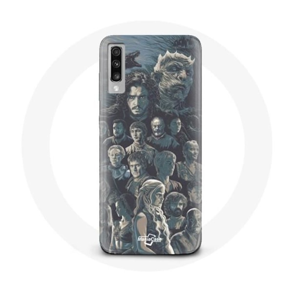 Coque för Samsung Galaxy A50 Game of Thrones Säsong 8 Järntronen Affisch Karaktärer Grå Bakgrund