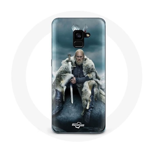Coque för Samsung Galaxy A8 Plus Vikings Serie Säsong 6 Ragnar Lothbrok logotyp V Svärd Grå Bakgrund Broui