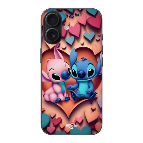 Coque Iphone 16 Plus Stitch Angel sydän värikäs Maniacase
