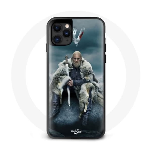 Iphone 11 Pro Max Vikings Sarja Kauden 6 Ragnar Lothbrok logo V Miekka Harmaa Hämärä Tausta