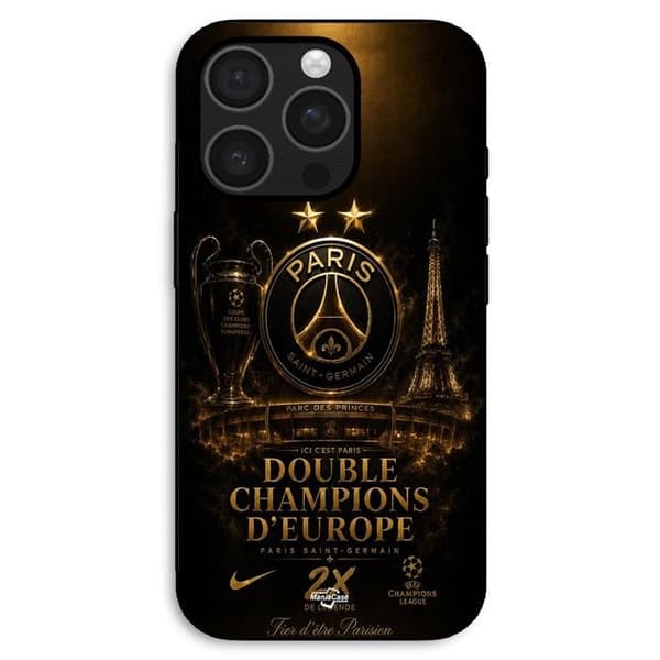 Cover til iPhone 16 Pro Max PSG Champions League 2 stjerner sort og guld Maniacase Svart