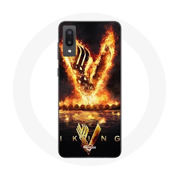 Coque för Samsung Galaxy A02 Vikings Serie Säsong 6 logo V Eldsvärd Bakgrund Svart