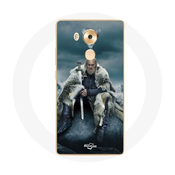 Coque för Huawei Mate 8 Vikings Serie Säsong 6 Ragnar Lothbrok logga V Svärd Grå Bakgrund Dimma