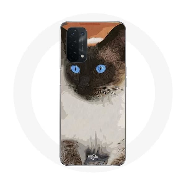 Cover til Oppo A74 Siamesisk Kat Sort og Hvid Blå Øjne