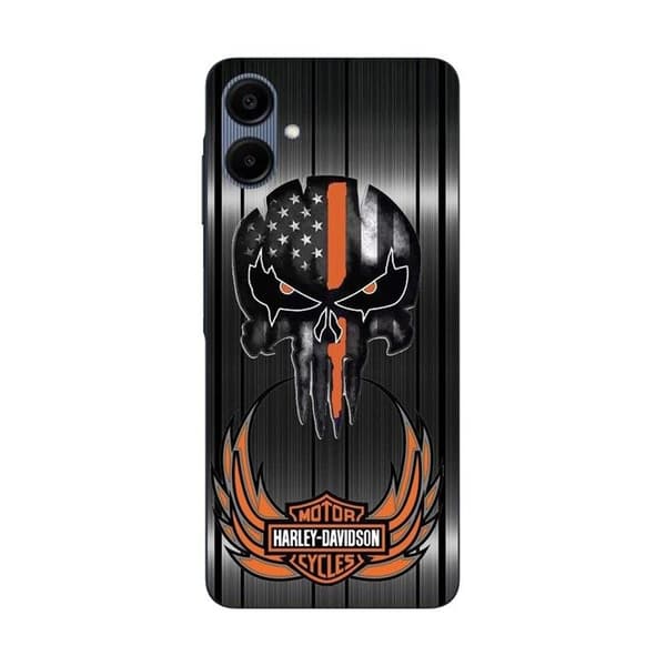 Coque Maniacase til Samsung Galaxy A06 Harley Davidson dødningehoved grå baggrund Svart