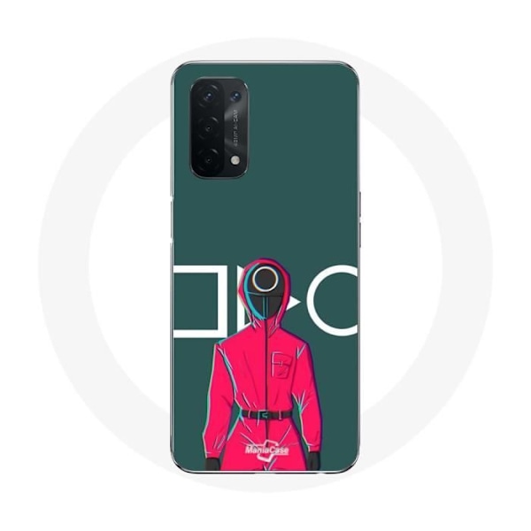 Coque för Oppo A74 5G Squid Game Röd Soldat med Mask Cirkel Grön Bakgrund