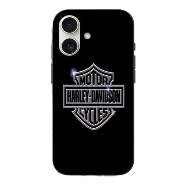 Coque iPhone 16 Harley Davidson logotyp motorcyklar grå framsida svart Mørkegrå