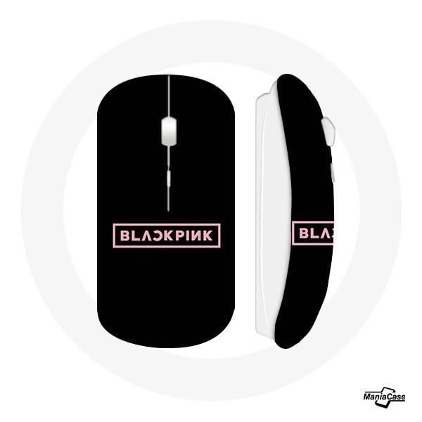 Trådlös Mus Blackpink in Your Area K-pop Grupp Logotyp Rosa Svart Bakgrund