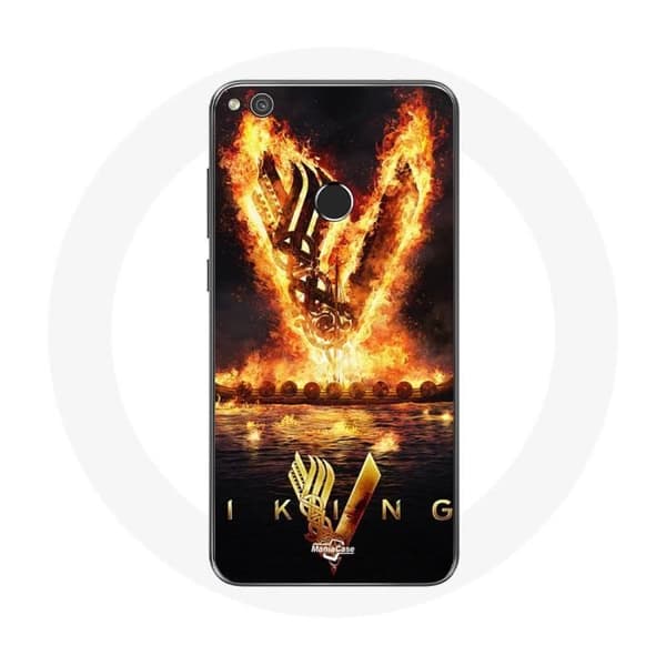 Cover til Huawei P8 Lite 2017 Vikings Serie Sæson 6 logo V Ildsværd Sort Baggrund