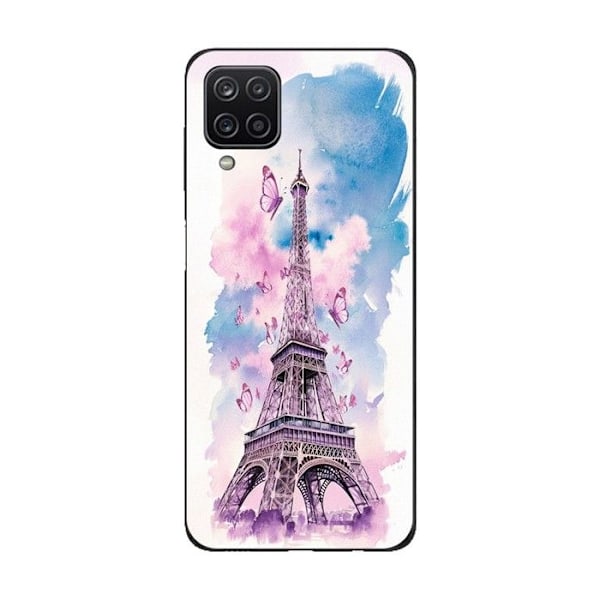 Coque Maniacase För Samsung Galaxy A12 Eiffeltorn Färgglad fjäril Svart