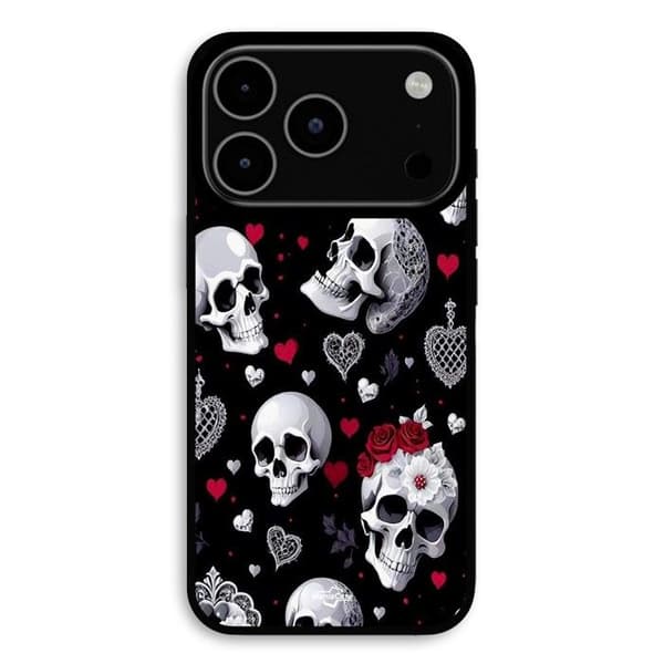 Cover til iPhone 17 Pro Max Dødningehoved og hjerter Maniacase Svart