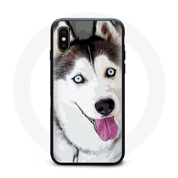 iPhone X Cover Husky Sort Hvid Blå Øjne