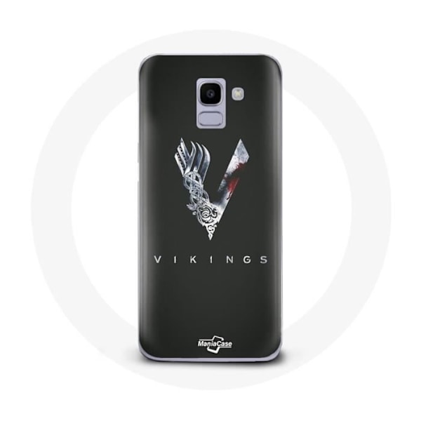 Coque för Samsung Galaxy J6 2018 Vikings Serie Säsong 6 logotyp V Svärd Grå Bakgrund Svart