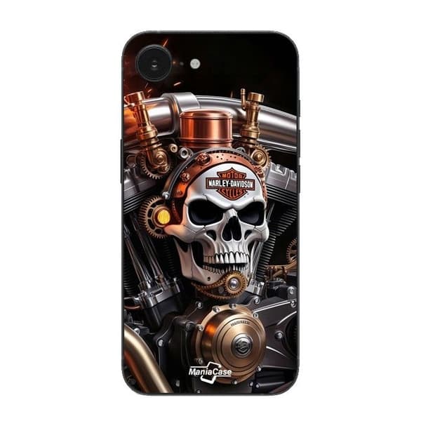 Coque Maniacase til iPhone 16E Harley Davidson Mekanisk Dødningehoved Svart