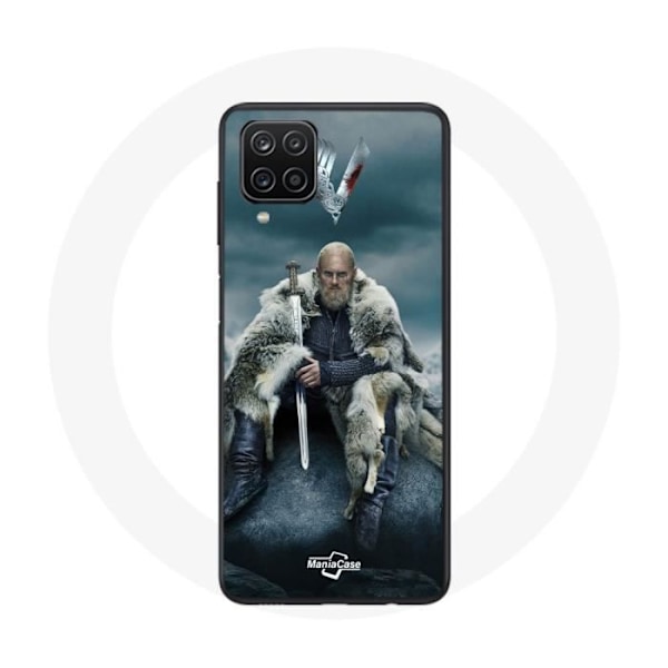 Coque för Samsung Galaxy A42 5G Vikings Serie Säsong 6 Ragnar Lothbrok logotyp V Svärd Grå Bakgrund Dimma