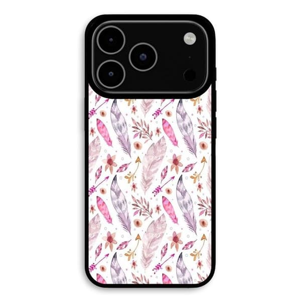 Cover til iPhone 17 Pro, lyserøde fjer, Maniacase Svart