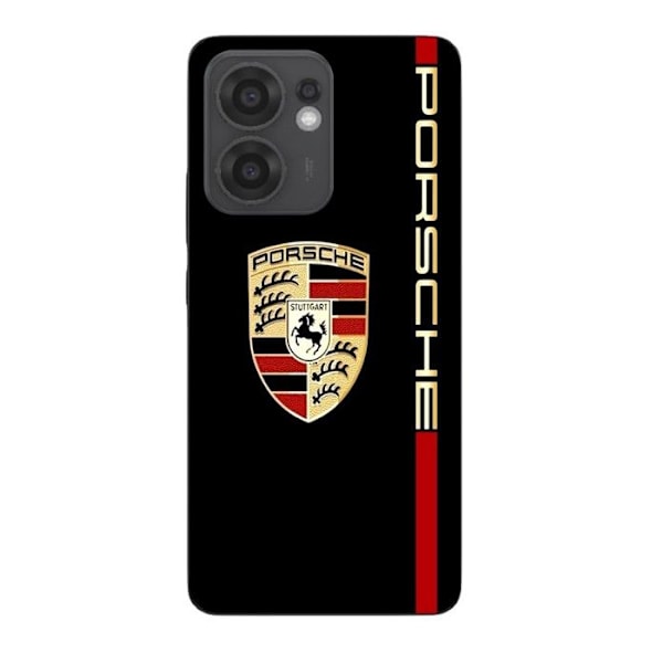 Coque Maniacase för Oppo Reno 13F med PORSCHE-logotyp i röd och guld på svart bakgrund Svart