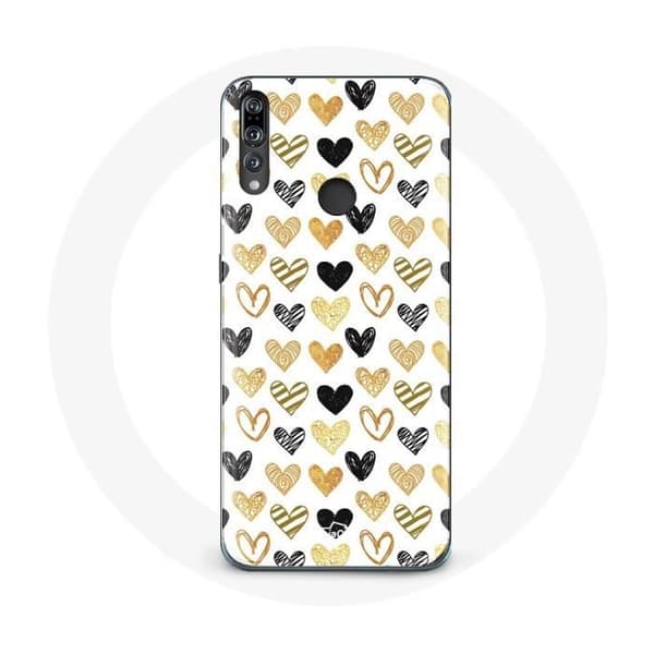 Cover til Huawei P30 Lite med abstrakt tekstur og sorte hjerter