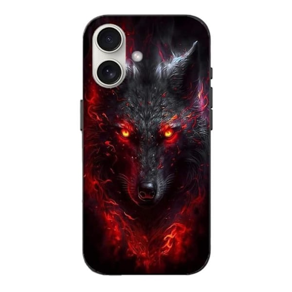 iPhone 16 Plus-fodral svart varg röd eld