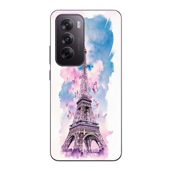 Coque för Oppo Reno 12 5g Eiffeltorn Färgglad Fjäril Maniacase Svart