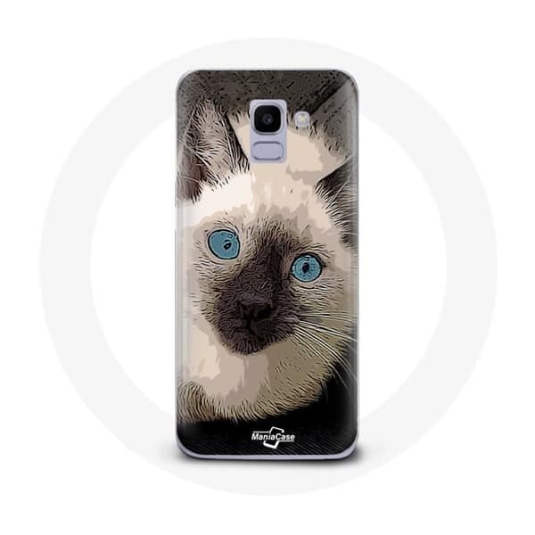 Cover til Samsung Galaxy A6 2018 Siamesisk Kat Sort og Hvid med Blå Øjne