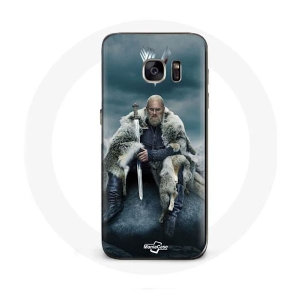 Coque för Samsung Galaxy S6 Vikings Serie Säsong 6 Ragnar Lothbrok logotyp V Svärd Grå Bakgrund Dimma