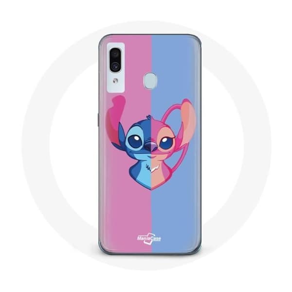 Coque - Samsung - Galaxy A20 - Blød - Beskyttelse - Stitch og Angel Blå Rosa Blå, Rosa